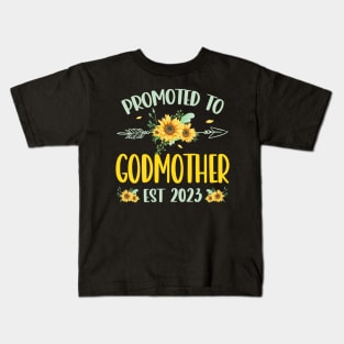 Promoted To Godmother Est 2023 Sunflower Kids T-Shirt